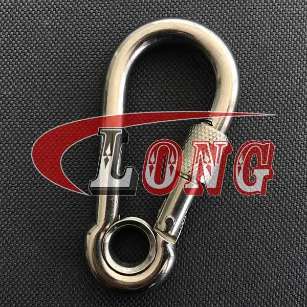 stainless steel carabiner snap hook with eye and lock screw din5299