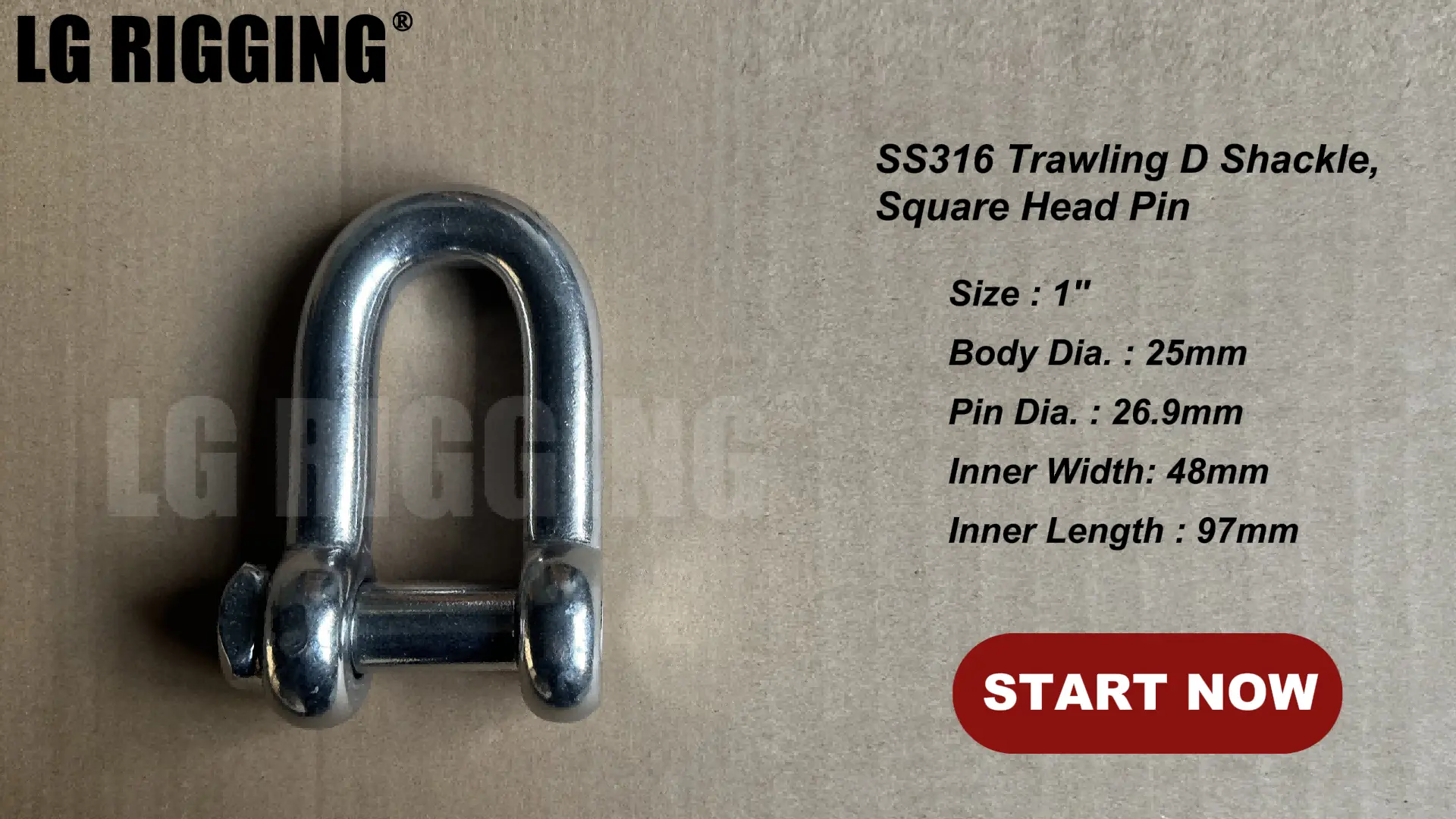 LG RIGGING® Breaking Load Test 1inch SS316 Trawling D Shackle Square Head Pin LG RIGGING®