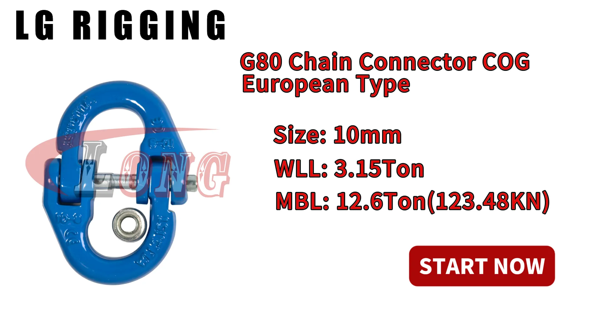 LGRIG® Break Test 10mm G80 Chain Connectors COG European Type Blue Painted