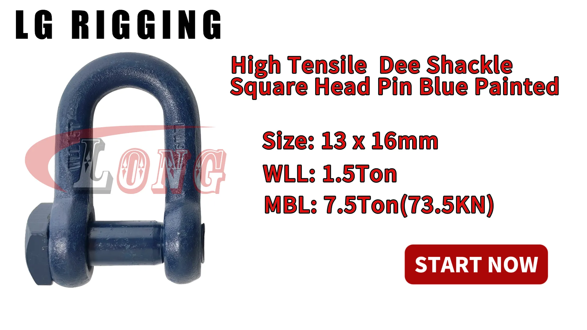 LGRIG® Break Test 13x16mm Blue Painted Dee Shackle Trawler Square Head Pin