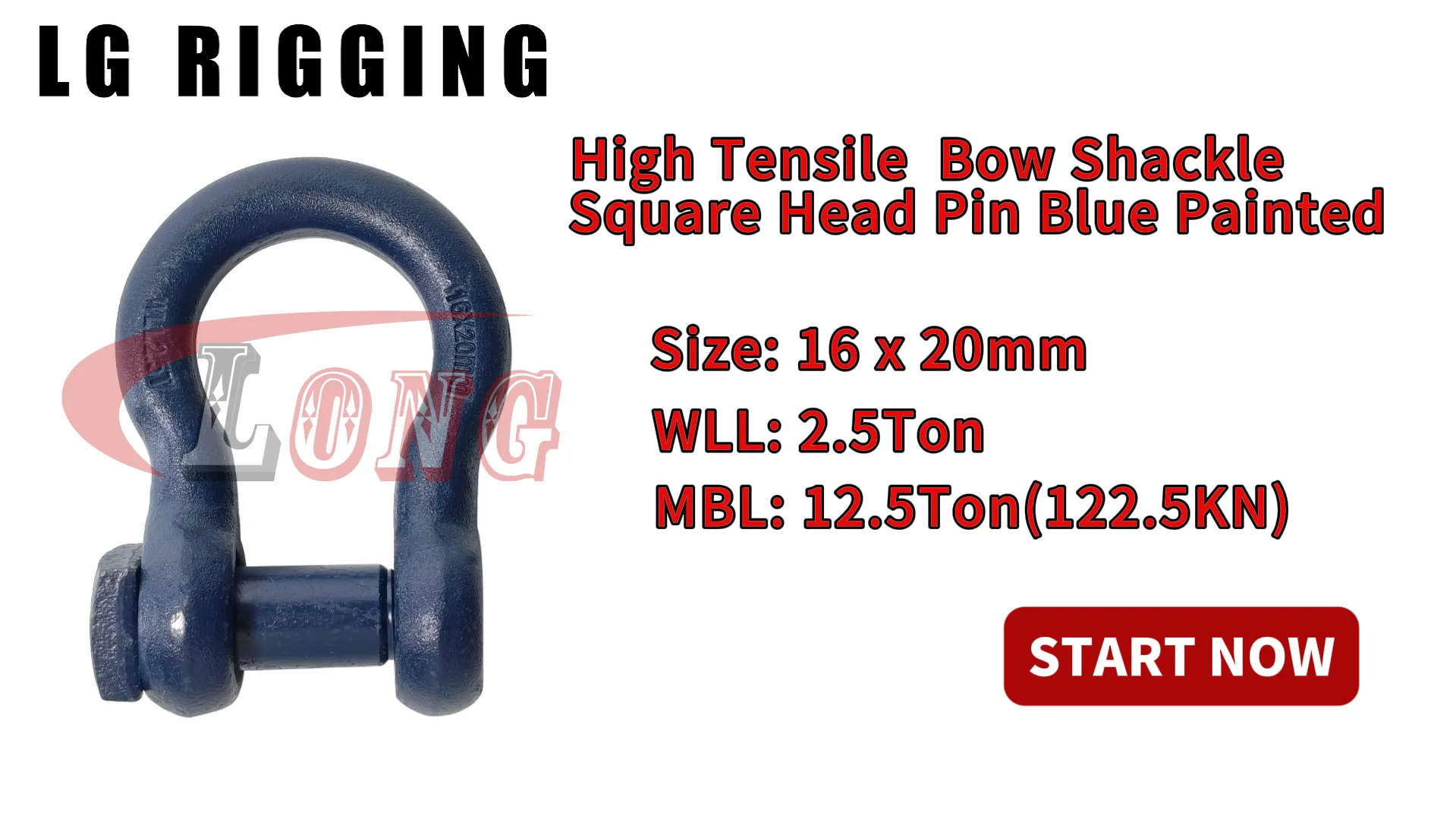 LGRIG® Break Test 16x20mm Blue Painted Bow Shackle Trawler Square Head Pin