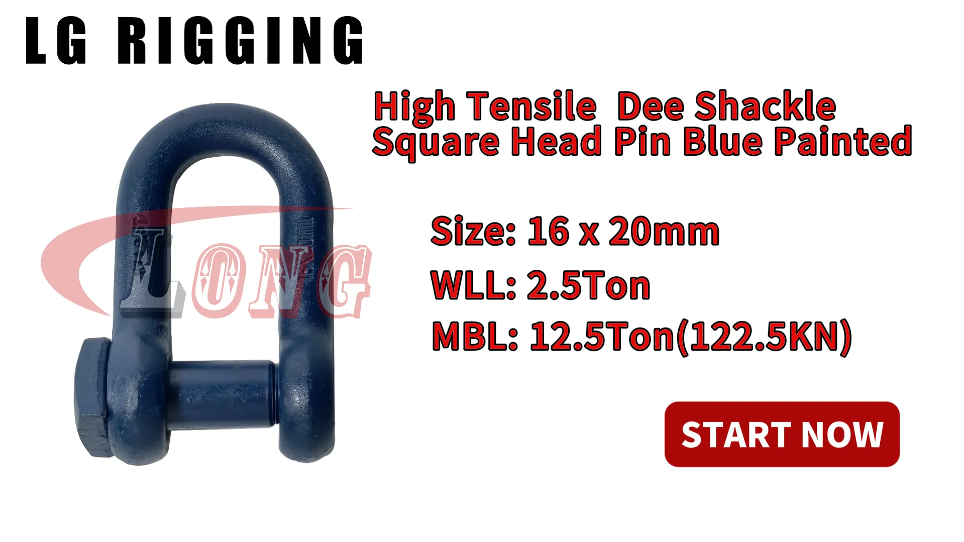 LGRIG® Break Test 16x20mm Blue Painted Dee Shackle Trawler Square Head Pin