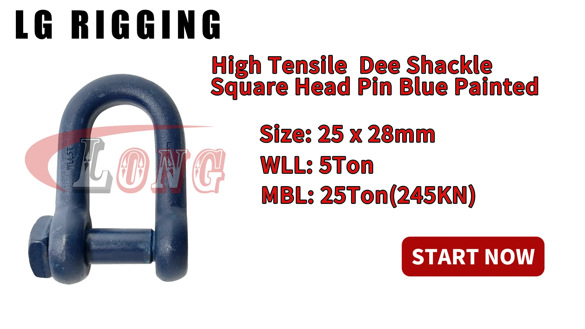 LGRIG® Break Test 25x28mm Blue Painted Dee Shackle Trawler Square Head Pin
