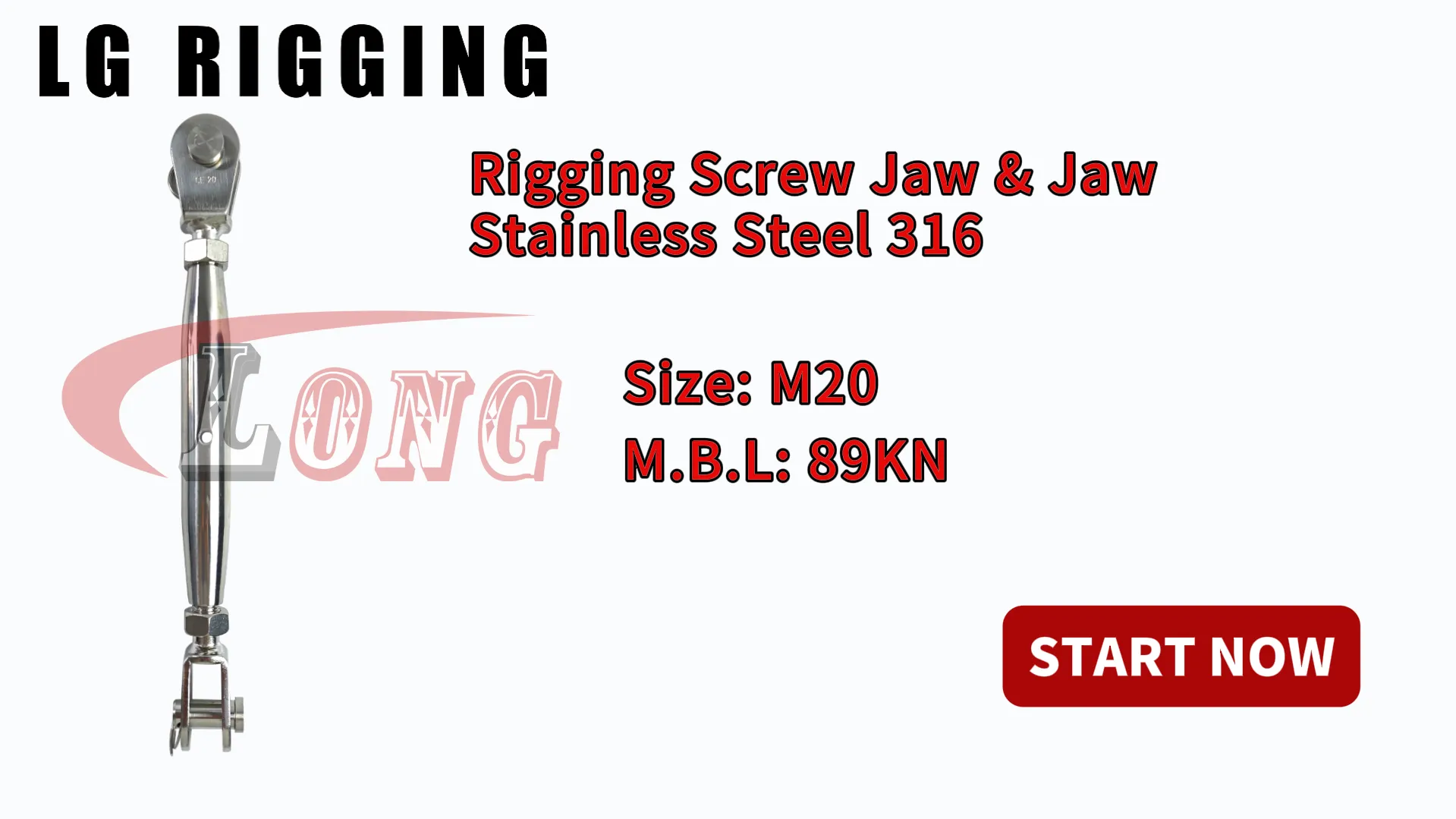 LGRIG® Break Test M20 Stainless Steel Rigging Screw Jaw & Jaw