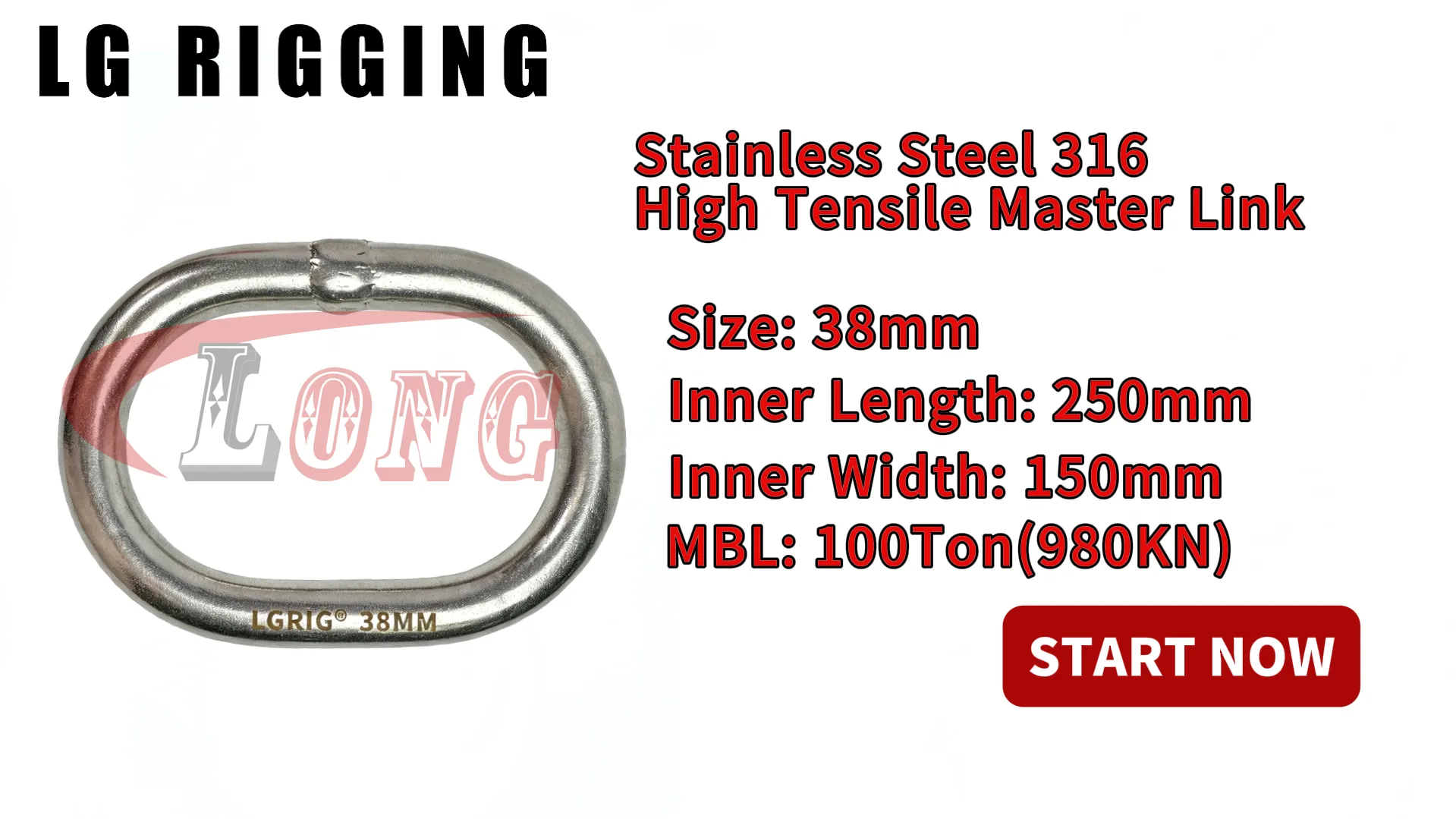 LGRIG® Break Test 38mm Stainless Steel 316 High Tensile Master Link